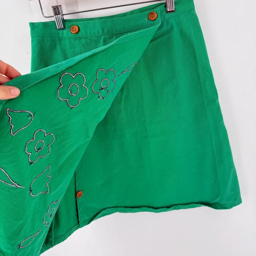 Vintage Zero 4 Marcy Reversible Floral‎ Wrap Skirt Green Cotton A-Line Size 4